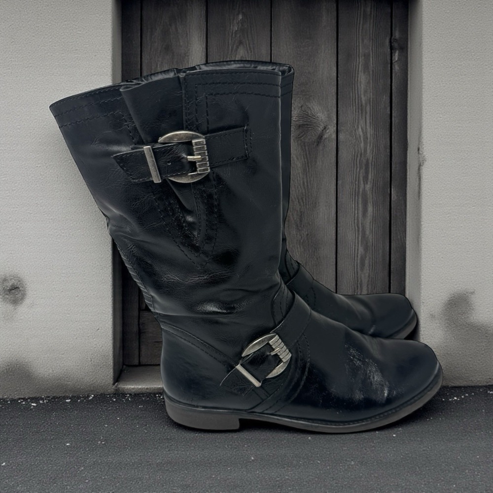 Y2K 🖤Bare Traps Black FauxLeather Goth Grunge Buckle Motorcycle Combat Boots 9